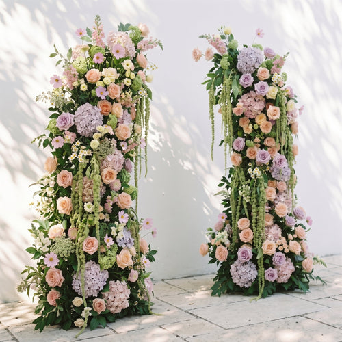 Aurlisse: Luxury Fresh Green & Ivory Wildflower Ground Arch Arrangement for Elegant Garden Weddings & Natural-Inspired Event Decor | Elegant Event Floral Design