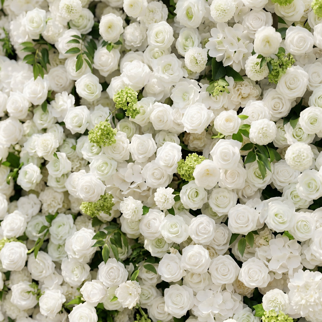 Raellyra:5D Soft Green & Ivory White Silk Rose Flower Wall Roll-Up Fabric Backdrop for Romantic Weddings & Proposals Free Shipping