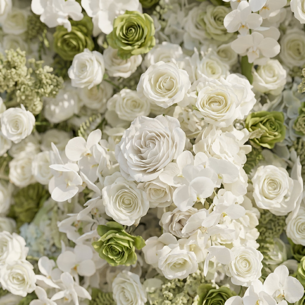 Ravalia: Luxury 5D White & Sage Green Silk Floral Wall Roll-Up Backdrop for Elegant Minimalist Weddings Free Shipping