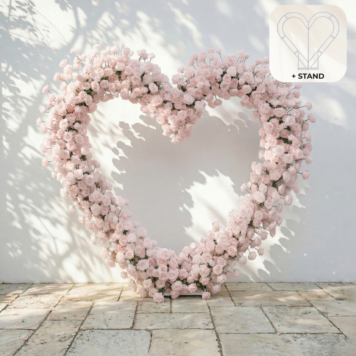 Rosellea: Heart-Shaped Pastel Pink Silk Rose Floral Arch Floral Arrangement for Romantic Weddings & Proposal | Wedding Floral Decor