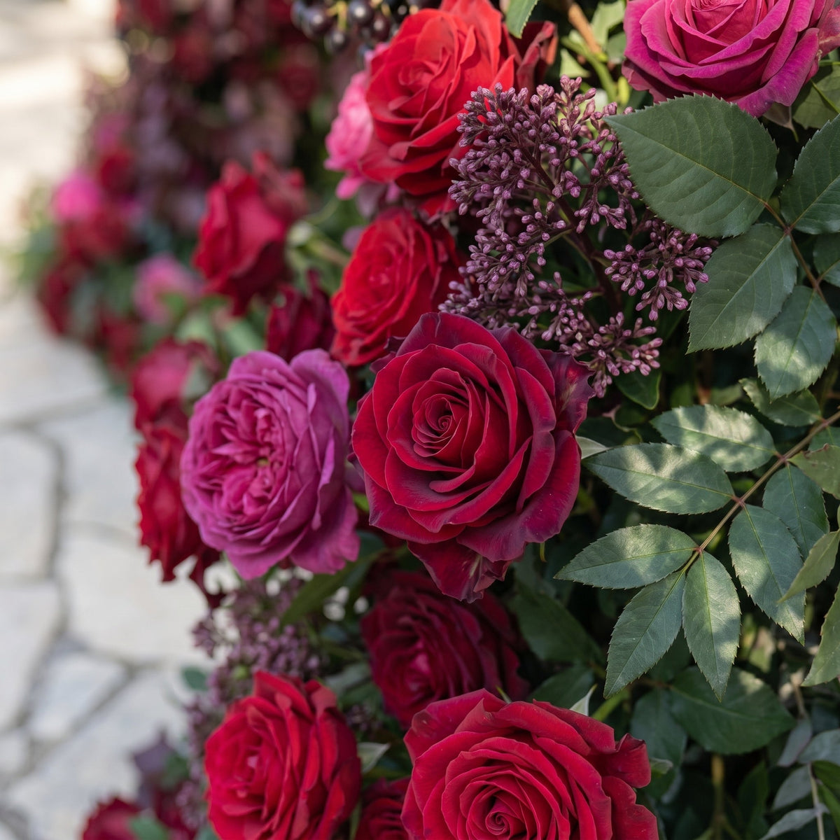 Sirensola Horn Arch: Luxury Floral Arch with Red Roses and Greenery Floral Arch for Outdoor Weddings & Chrismas Events Decor Incuding Frame | Ceremony & Event Decor