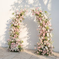 Sorelia: Luxury Blush Pink, Ivory White & Soft Sorelia Silk Floral Ground Horn Arch Arrangement with Lush Cascading Greenery for Romantic Minimalist Weddings & Garden Event Decor Frame Included