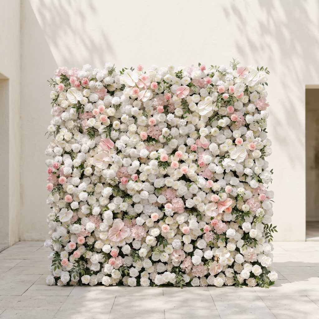 Sorelmora:5D Blush Pink & Ivory White Silk Rose Flower Wall Roll-Up Fabric Backdrop for Romantic Weddings & Proposals Free Shipping