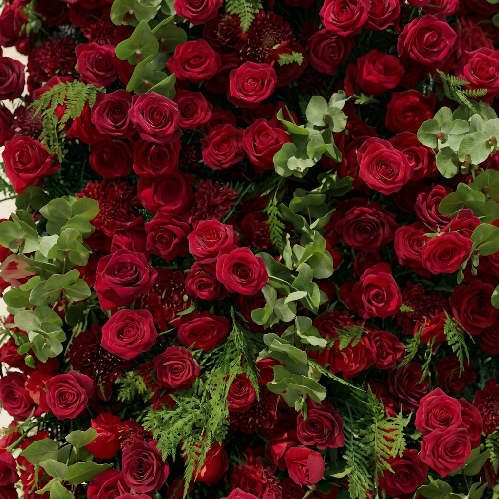 Velrella:Luxury 5D Red Roses Silk Floral Wall with Greenery Roll-Up Backdrop for Romantic Weddings Free Shipping