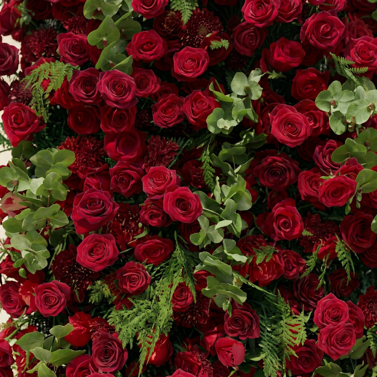 Velrella:Luxury 5D Red Roses Silk Floral Wall with Greenery Roll-Up Backdrop for Romantic Weddings Free Shipping