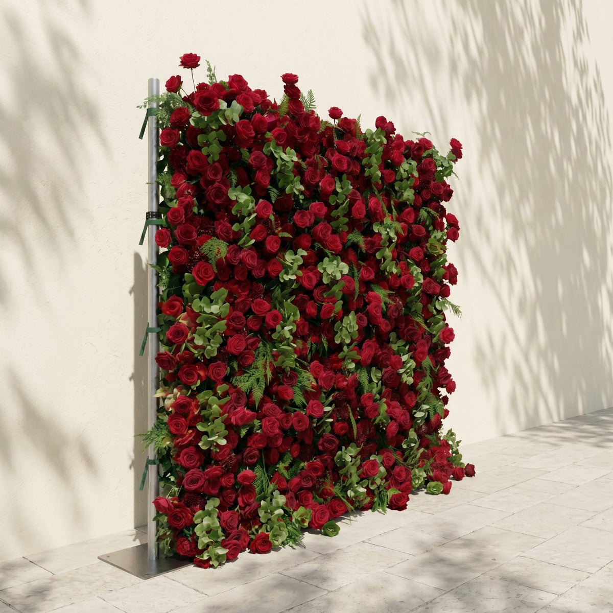 Velrella:Luxury 5D Red Roses Silk Floral Wall with Greenery Roll-Up Backdrop for Romantic Weddings Free Shipping