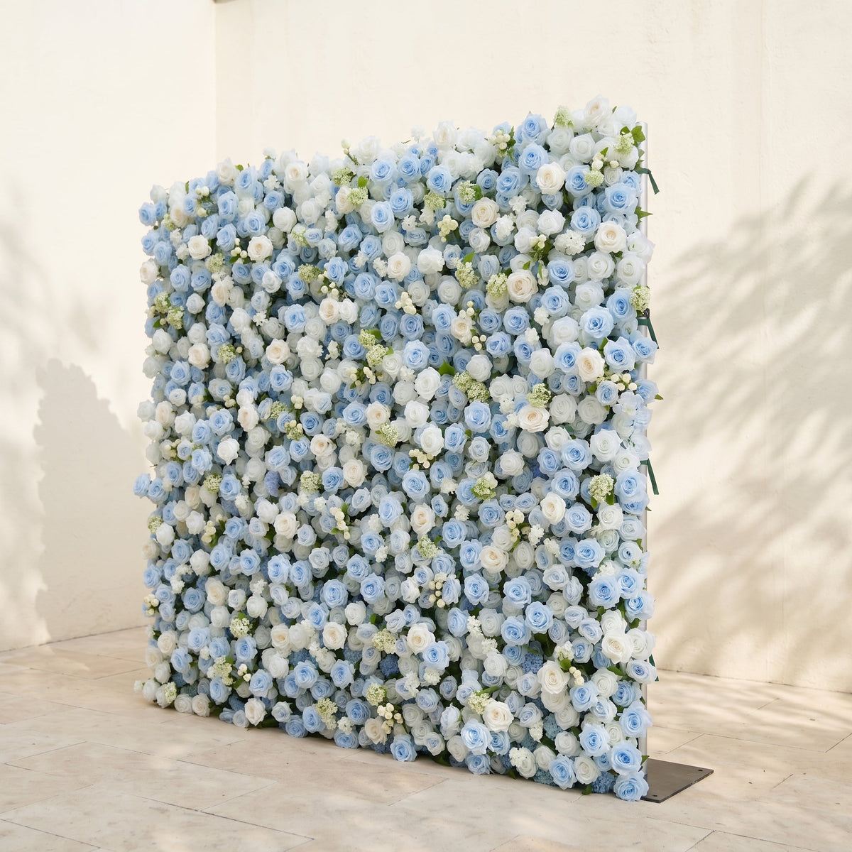 Vasper:5D Dusty Baby Blue & Ivory White Silk Rose Flower Wall Roll-Up Fabric Backdrop for Romantic Weddings & Proposals Free Shipping