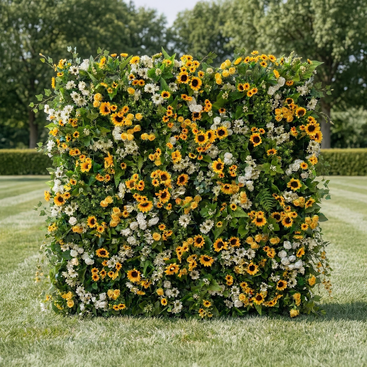 Violetta: Luxury 5D Sunflower & Cream Rose Silk Floral Wall Roll-Up Fabric Backdrop for Garden Weddings & Events Free Shipping