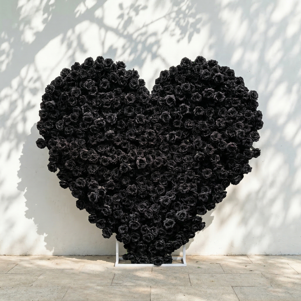 Xelune: 3D Mysterious All-Black Heart-Shaped Artificial Floral Backdrop for Luxury Photo Booth & Events Free Shipping
