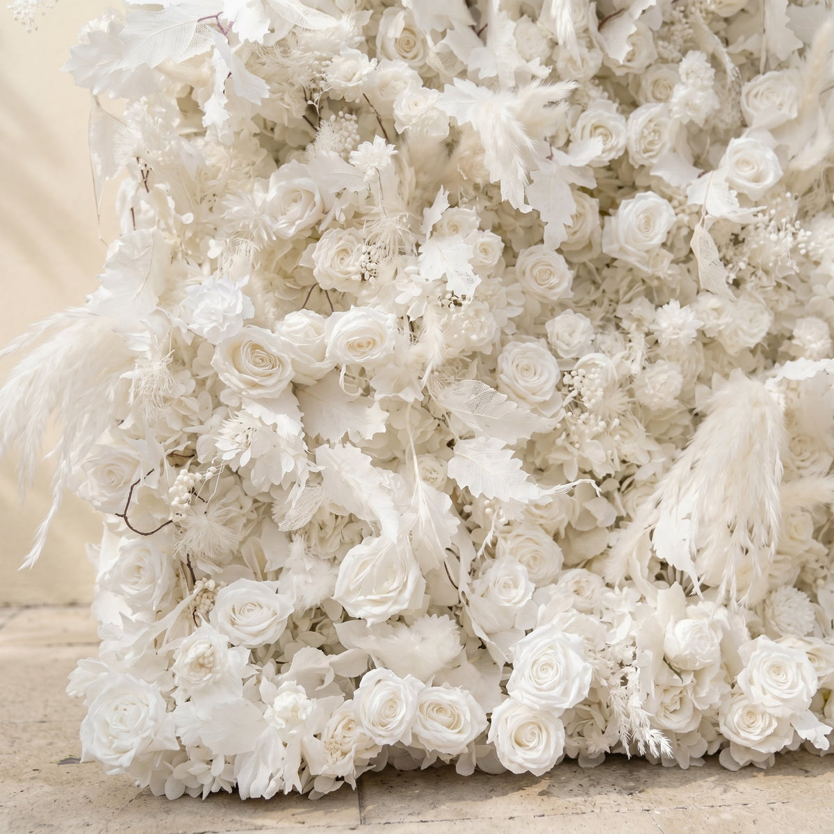 Zarenbelle: Classic White 5D Flower wall with Roses and Pampas for Wedding&Event Decor zarenbelle detail 2
