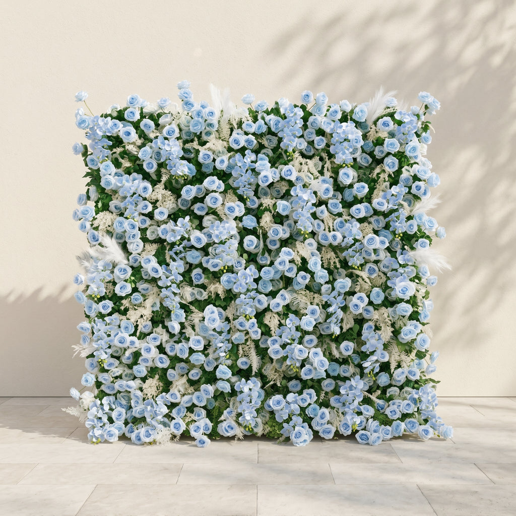 Zarenviane:Luxury 5D Dusty Blue Floral Wall with Greenery Roll-Up Backdrop for Serene Garden Weddings Free Shipping