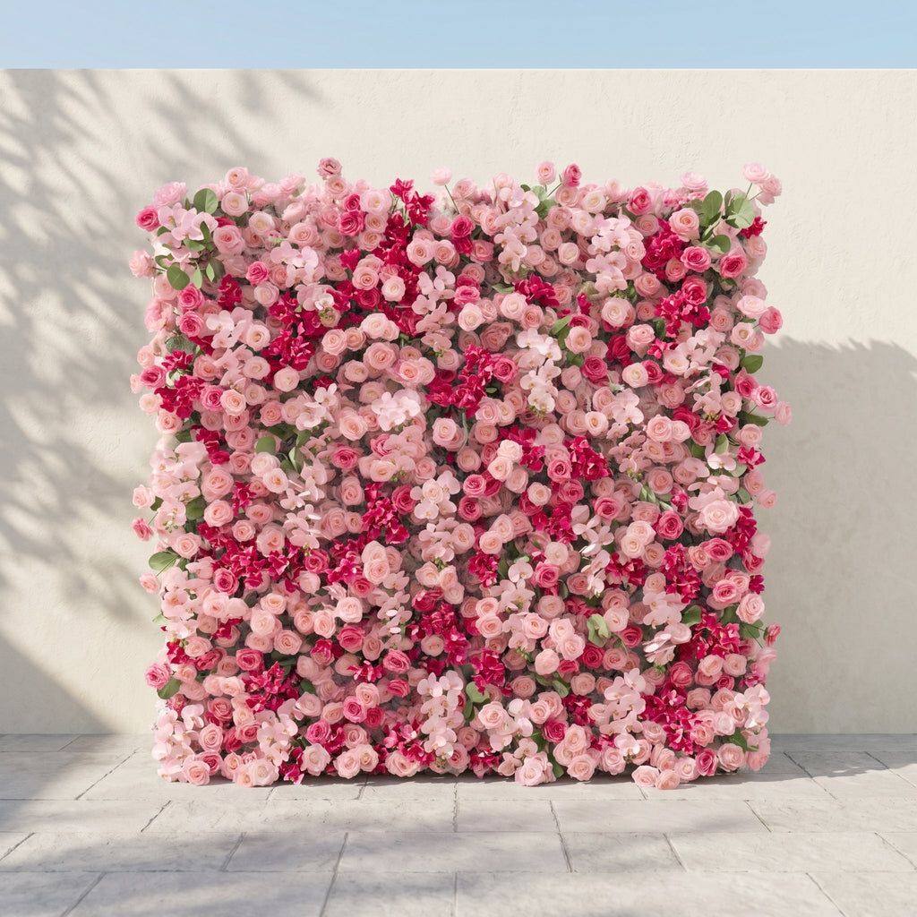 Zarlyra:Luxury 5D Ombre Hot Pink & Blush Silk Floral Wall Roll-Up Backdrop for Vibrant Romantic Weddings Free Shipping