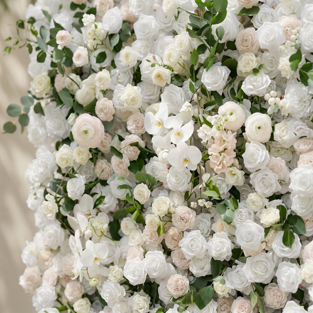 Zelloria:5D Ivory White & Cream White Silk Rose Flower Wall Roll-Up Fabric Backdrop for Romantic Weddings & Proposals Free Shipping