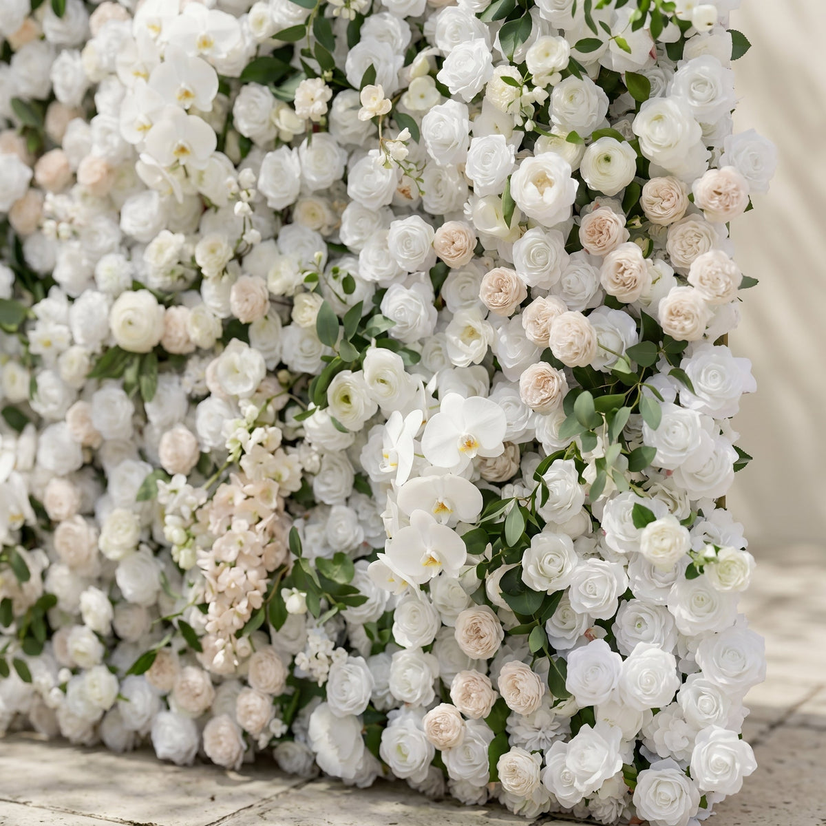 Zelloria:5D Ivory White & Cream White Silk Rose Flower Wall Roll-Up Fabric Backdrop for Romantic Weddings & Proposals Free Shipping