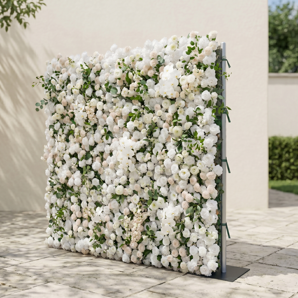 Zelloria:5D Ivory White & Cream White Silk Rose Flower Wall Roll-Up Fabric Backdrop for Romantic Weddings & Proposals Free Shipping