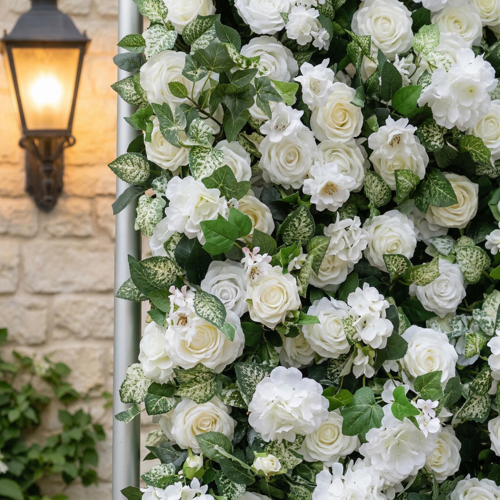 Zirel: 3D Timeless White Flower Wall with Greenery Roll-Up Fabric Backdrop for Luxury Events & Garden Wedding Decor Free Shipping