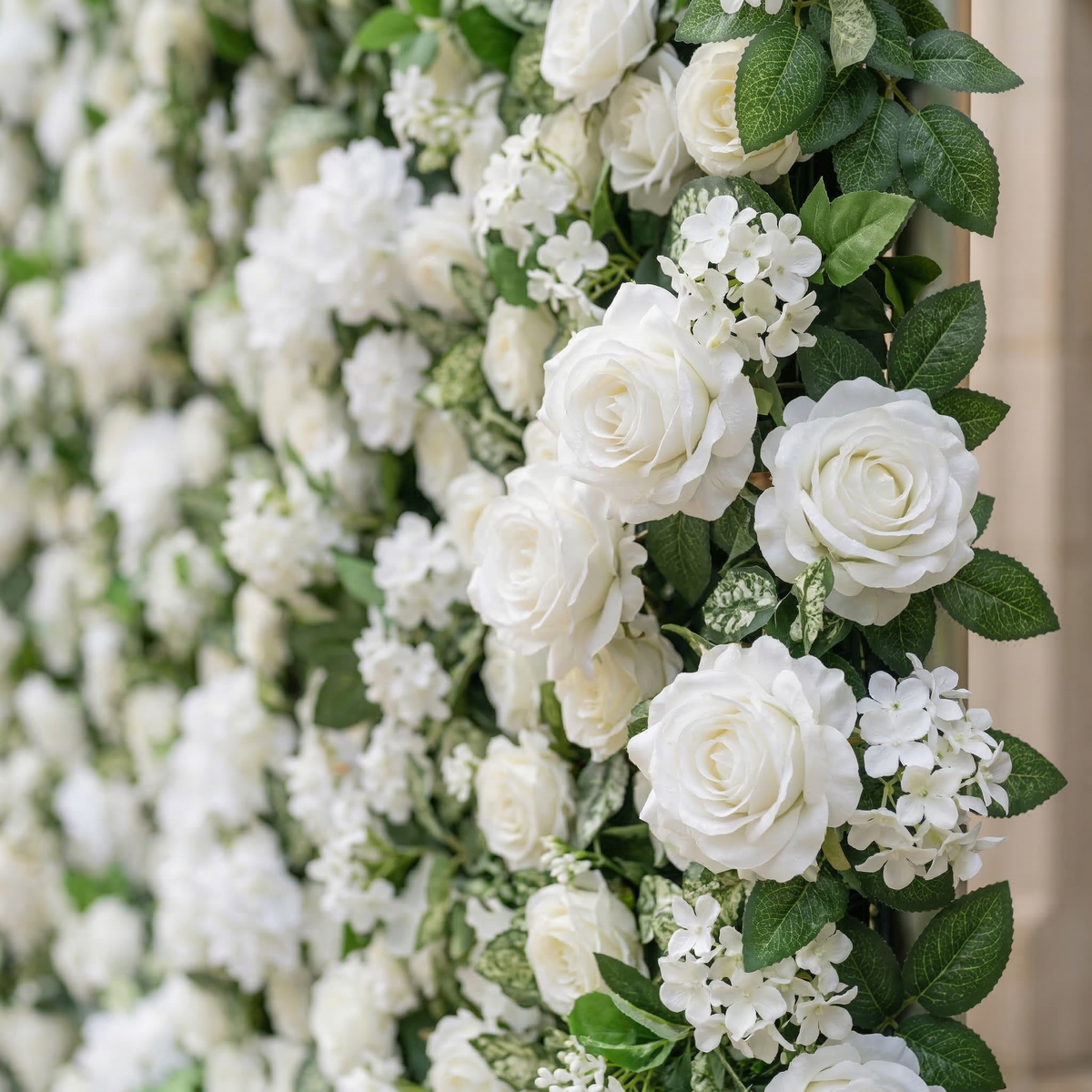 Zirel: 3D Timeless White Flower Wall with Greenery Roll-Up Fabric Backdrop for Luxury Events & Garden Wedding Decor Free Shipping