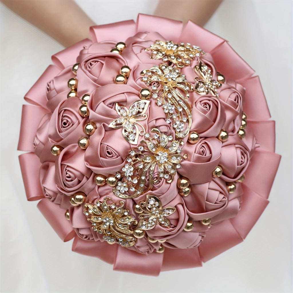 1pc 1pcs Western Wedding Bouquet with Roses - Soft Color Scheme Hand Boule for Brides, Bridesmaids, Church & Lawn Ceremonies, Indoor Receptions - Elegant Flower Arrangement Suitable for Weddings and Engagement Photo Props