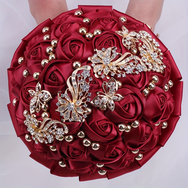 1pc 1pcs Western Wedding Bouquet with Roses - Soft Color Scheme Hand Boule for Brides, Bridesmaids, Church & Lawn Ceremonies, Indoor Receptions - Elegant Flower Arrangement Suitable for Weddings and Engagement Photo Props