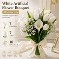 32pcs Artificial White Flower Bouquet, Fake Calla Lily Tulip Baby's Breath Mix Arrangement, Wedding Bridal Handheld Bouquet for Ceremony Home Table Centerpiece Party Decor