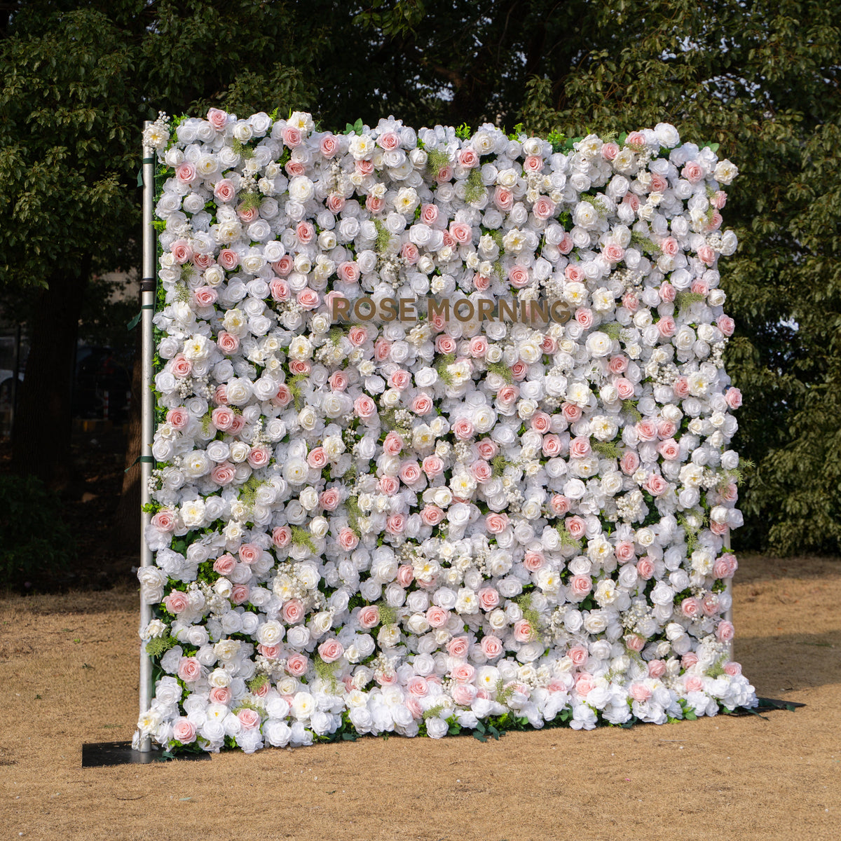 Céline: 3D Elegant White & Blush Pink Silk Rose Flower Wall Roll-Up Fabric Backdrop for Luxury Weddings & Events(In Us Stock & Shipping 5-7 Days) Free Shipping