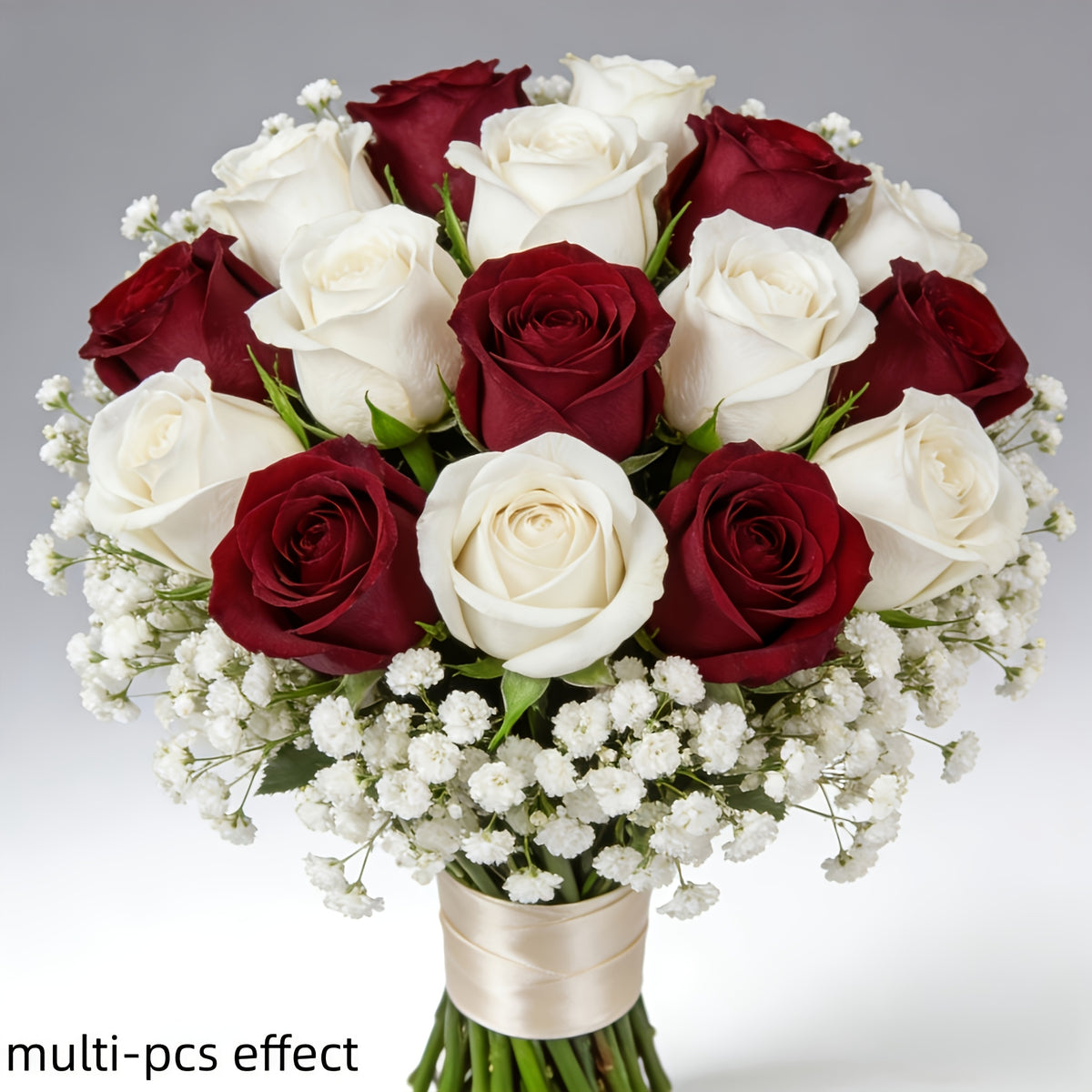 14pcs Red And White Mixed Rose Artificial Flower Bouquet: 10pcs White Baby'S Breath, 2pcs Red Roses, 2pcs White Roses. High-End Artificial Flowers, Never Wilt, Zero Maintenance Required. Suitable for Valentine'S Day, Christmas, New Year'S Parties