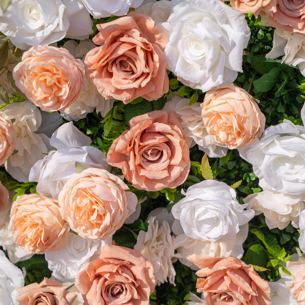 Elara: 3D Champagne & White Silk Rose Roll-Up Curtain Floral Wall Backdrop for Wedding Party & Event Decor(Delivery in 5-7 Days Only USA)) Free Shipping
