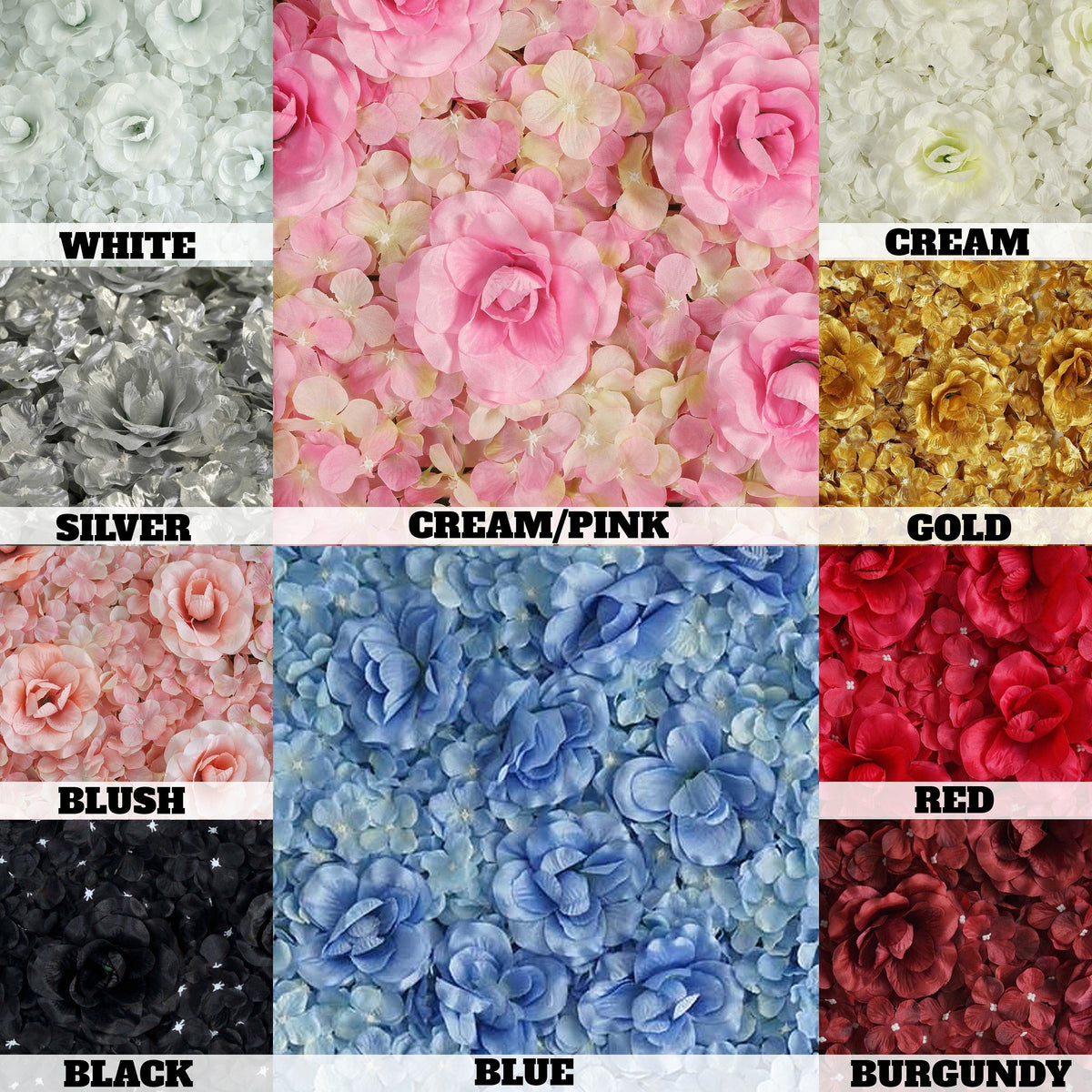 11 Sq ft - 4 Panels Blush Silk Rose & Hydrangea Flower Wall Panel For Birthday Party, Photography Backdrop, Flower Panel, Wedding Decor