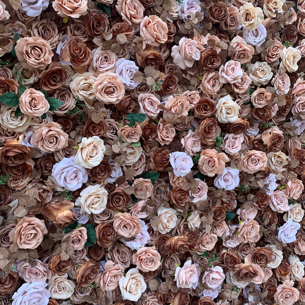 Flower Wall Backdrop [Mocha Taupe Rose Roll-Up Fabric Panel] for Ceremony & Photo Booth