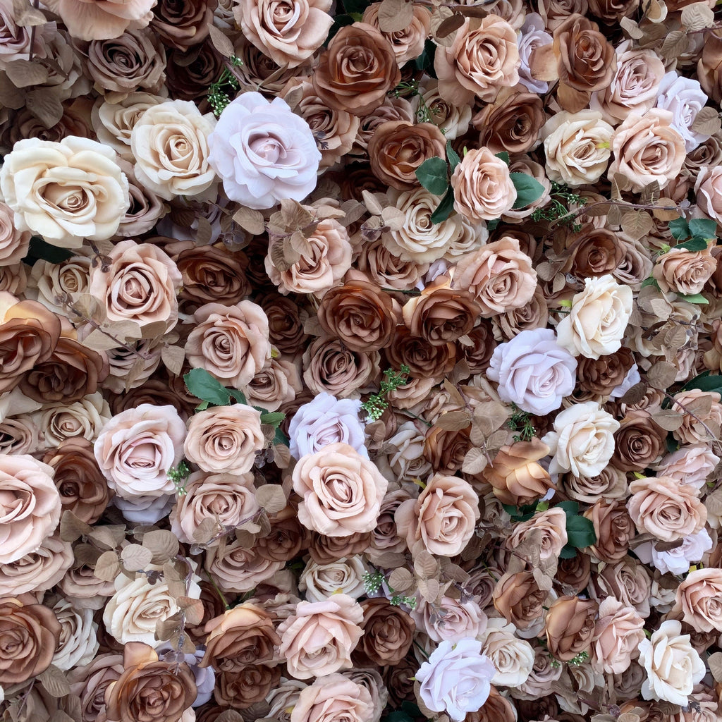Flower Wall Backdrop [Mocha Taupe Rose Roll-Up Fabric Panel] for Ceremony & Photo Booth