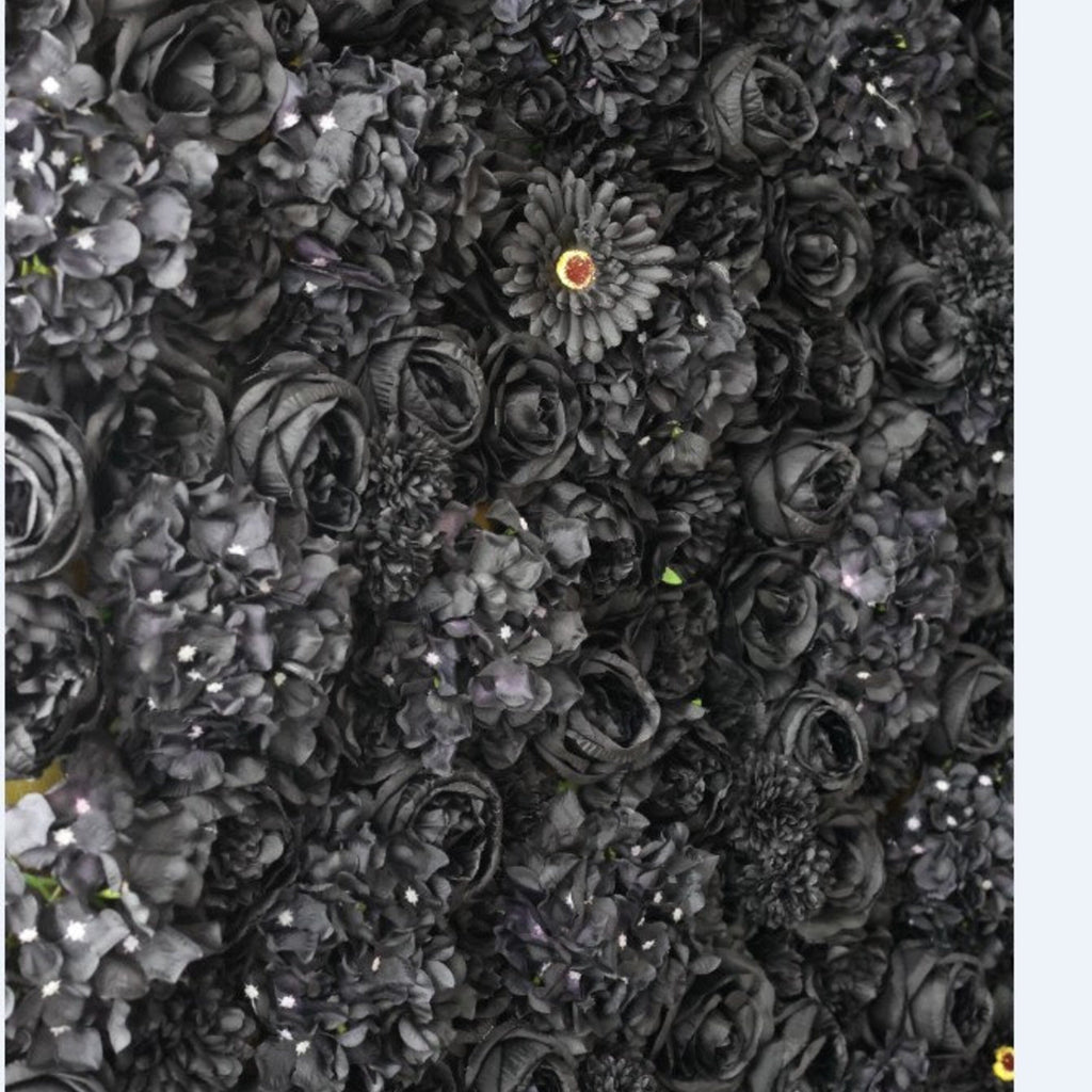 US DDP Full Black  Flower Roll Up Curtain Fabric Cloth Artifical Floral Wall for Wedding Party Home Salon Decor backdrop
