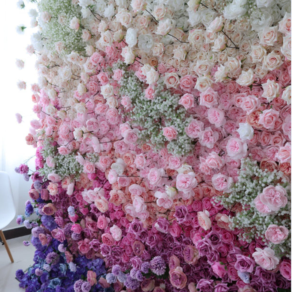 New Design Gradul Colors Flower Wall For Wedding Arrangement Event Salon Party Photography Backdrop Fabric Rolling Up Curtain Fabric Cloth