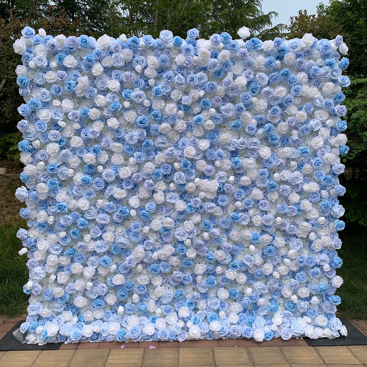 Flower Wall Backdrop [Cinderella Blue White Rose Roll-Up Fabric Panel] for Ceremony & Photo Booth