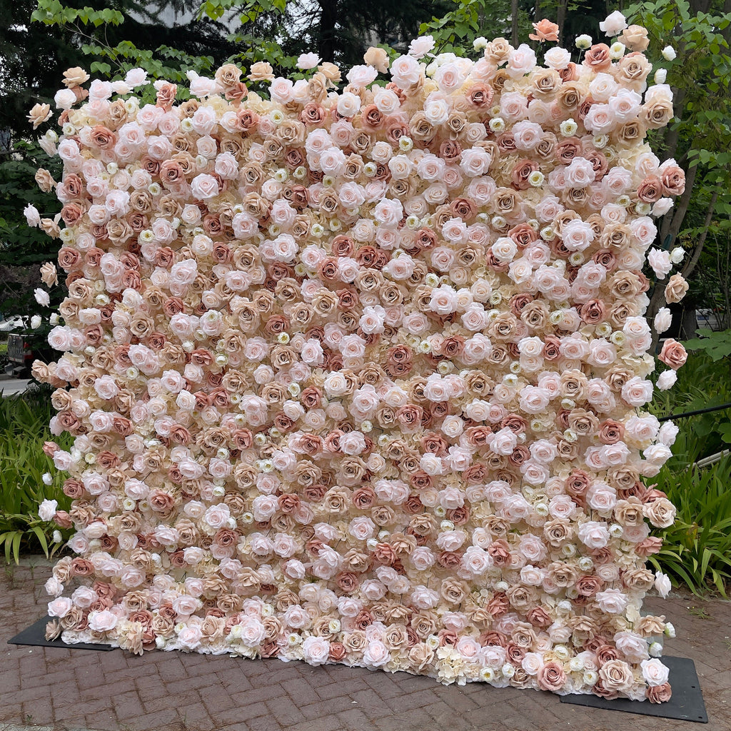 Flower Wall Backdrop [Champagne Rose Dusty Blush Roll-Up Fabric Panel] for Ceremony & Photo Booth