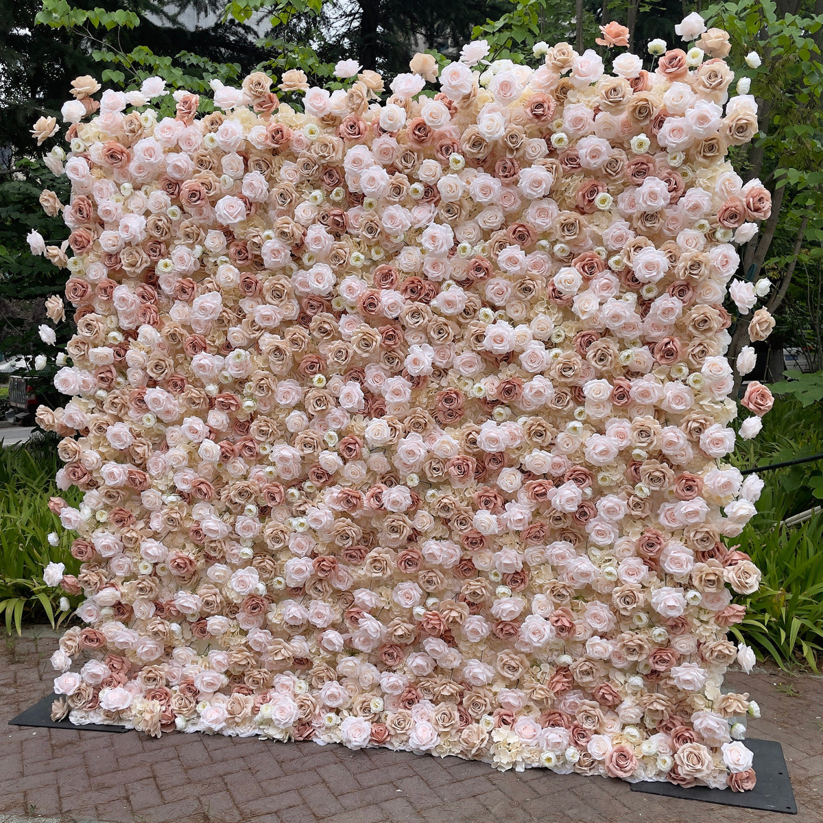 Flower Wall Backdrop [Champagne Rose Dusty Blush Roll-Up Fabric Panel] for Ceremony & Photo Booth