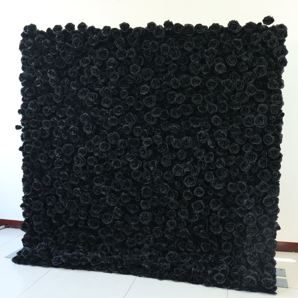Flower Wall Backdrop [Midnight Noir Black Rose Roll-Up Fabric Panel] for Ceremony & Photo Booth