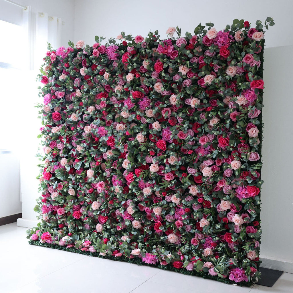 3D Magenta & Pink Flower Wall – Fabric Rose Wedding Backdrop