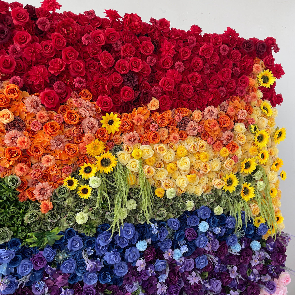Flower Wall Backdrop [Rainbow Horizon Sunflower Rose Roll-Up Fabric Panel] for Ceremony & Photo Booth