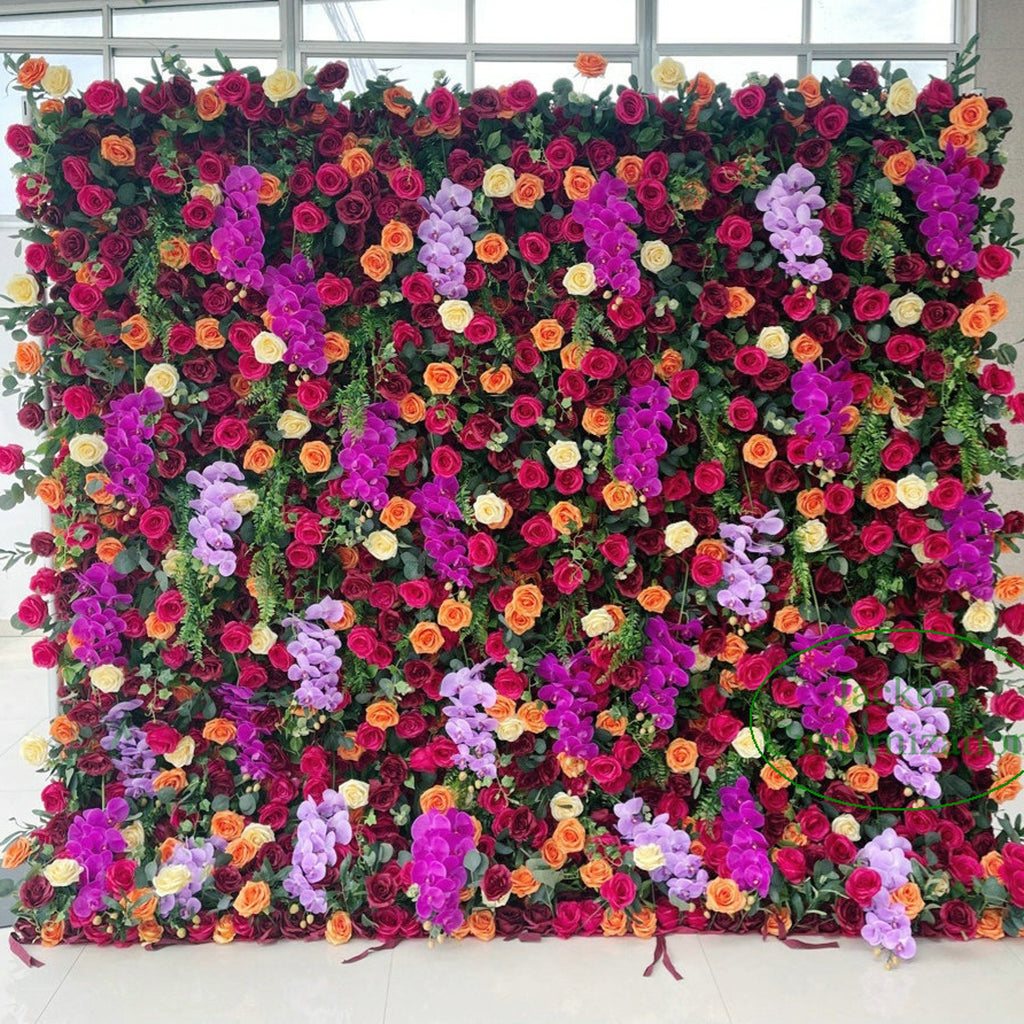 Orange Silk Flower Wall Backdrop, Wedding Decor