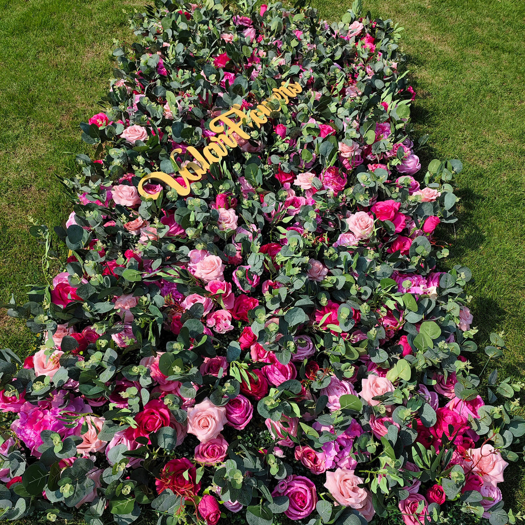 3D Magenta & Pink Flower Wall – Fabric Rose Wedding Backdrop