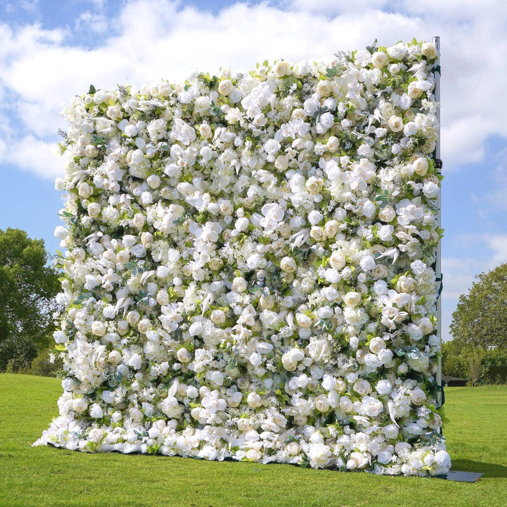 Ships from Houston | 8*8Ft-5D White Rose Flower Wall , Fabric Flower Roller Curtain Backdrop, Wedding Party Photo Wall Decor