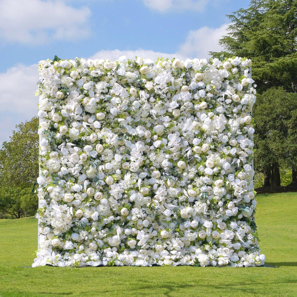 Ships from Houston | 8*8Ft-5D White Rose Flower Wall , Fabric Flower Roller Curtain Backdrop, Wedding Party Photo Wall Decor