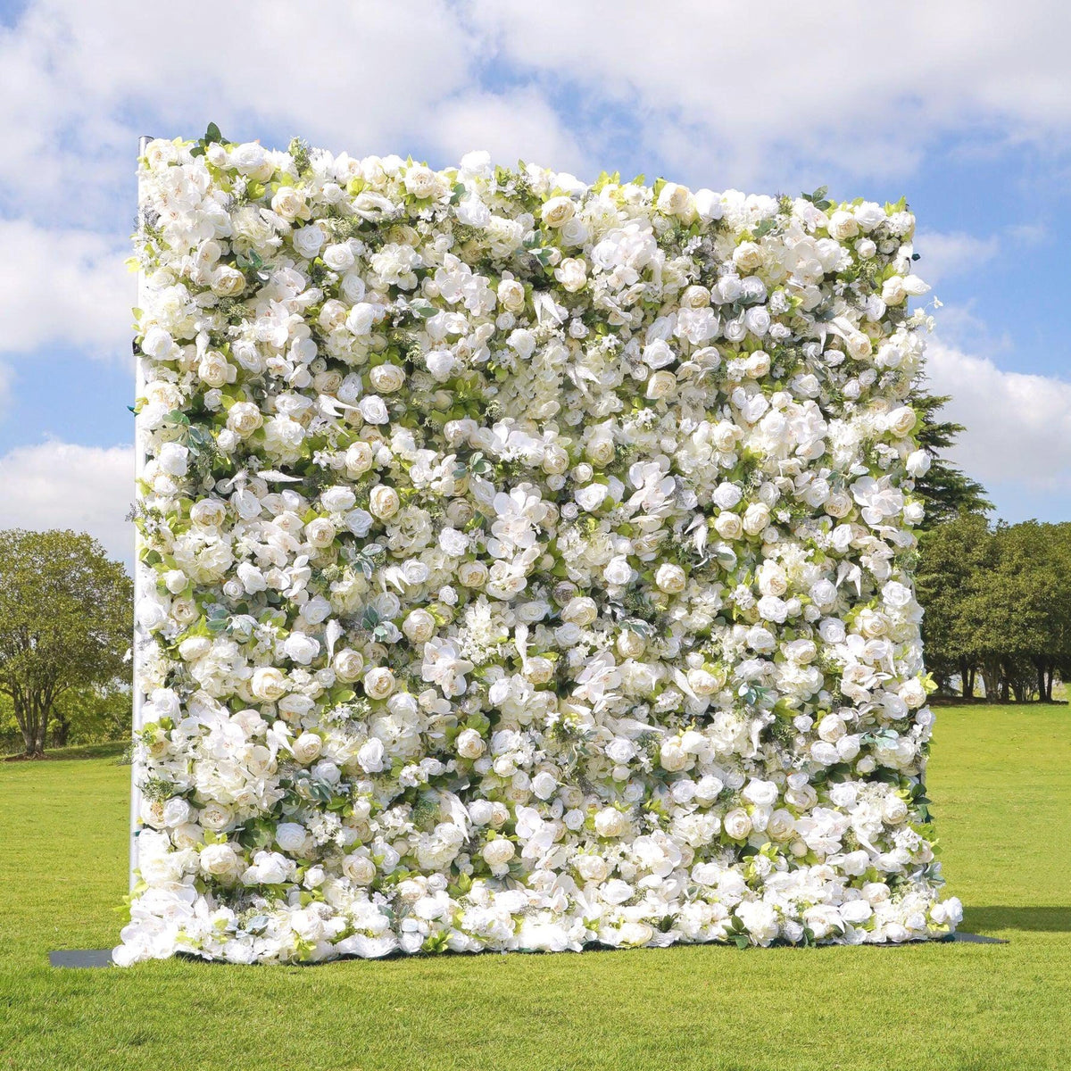 Ships from Houston | 8*8Ft-5D White Rose Flower Wall , Fabric Flower Roller Curtain Backdrop, Wedding Party Photo Wall Decor