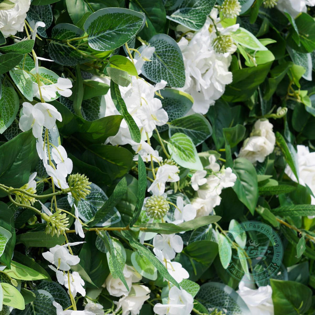 White Rose & Greenery Flower Wall Backdrop | 8x8ft 5D Roll-Up Floral Curtain for Wedding,Photo Booth