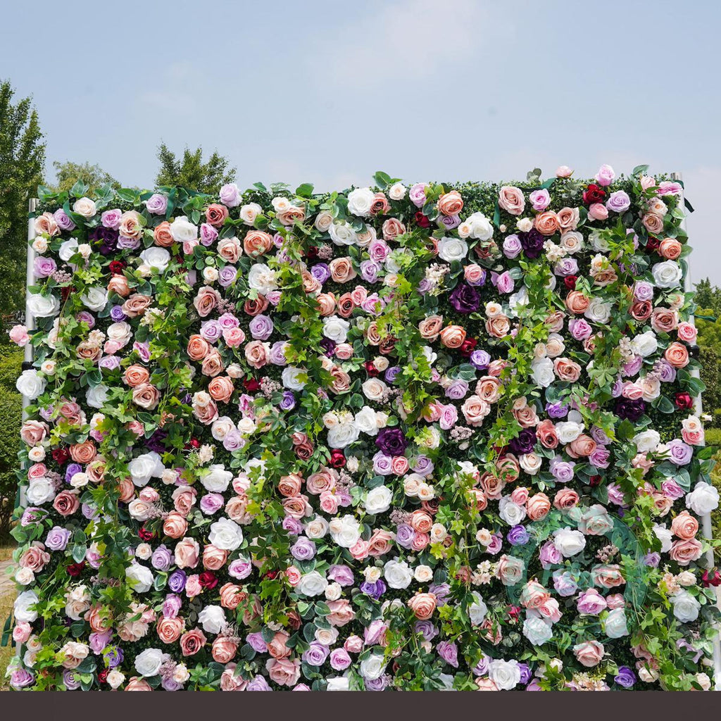 Luxury Garden Flower Wall Backdrop, Pink Purple White Rose & Greenery Wall, Wedding Ceremony Decor, Bridal Shower, Baby Shower Backdrop