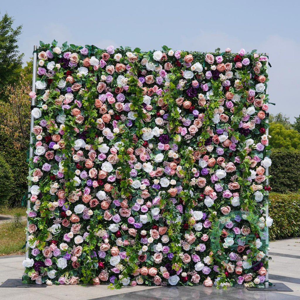 Luxury Garden Flower Wall Backdrop, Pink Purple White Rose & Greenery Wall, Wedding Ceremony Decor, Bridal Shower, Baby Shower Backdrop