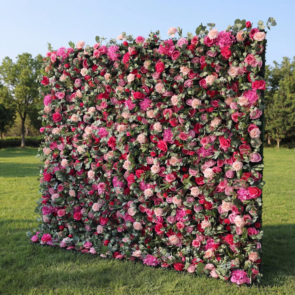 3D Magenta & Pink Flower Wall – Fabric Rose Wedding Backdrop