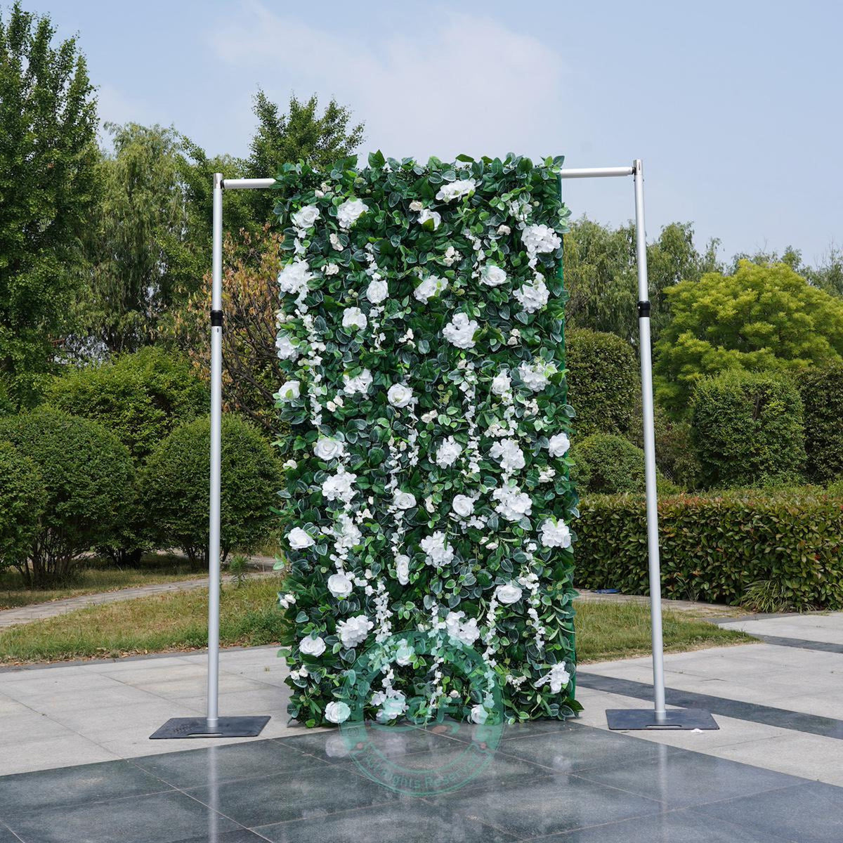 White Rose & Greenery Flower Wall Backdrop | 8x8ft 5D Roll-Up Floral Curtain for Wedding,Photo Booth