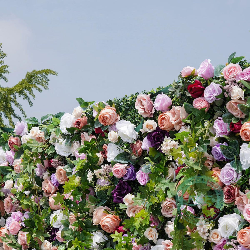 Luxury Garden Flower Wall Backdrop, Pink Purple White Rose & Greenery Wall, Wedding Ceremony Decor, Bridal Shower, Baby Shower Backdrop