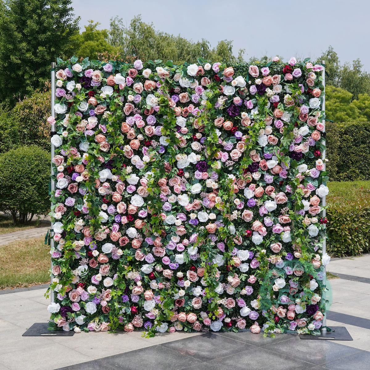 Luxury Garden Flower Wall Backdrop, Pink Purple White Rose & Greenery Wall, Wedding Ceremony Decor, Bridal Shower, Baby Shower Backdrop